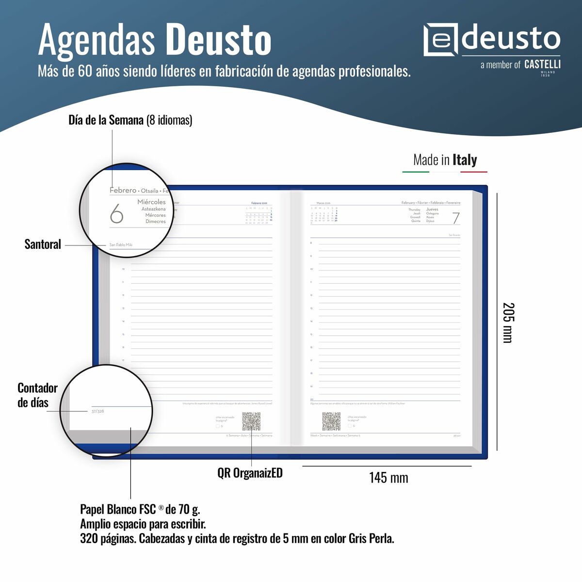 📔 DESKORO | Agenda Deusto PREMIUM Vert A5 – 2026